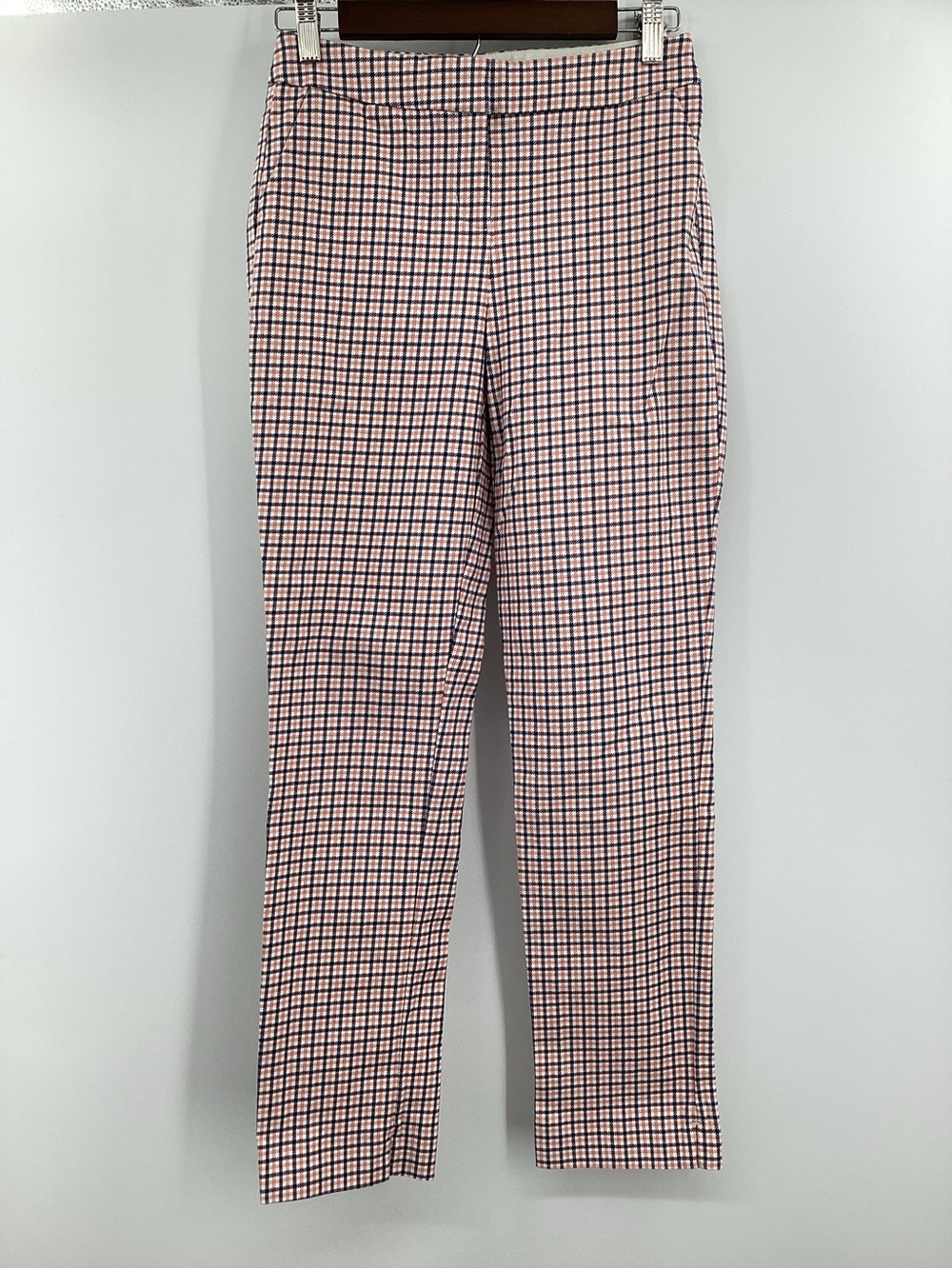 Boden Pink and Navy Plaid Cropped Ankle Pants